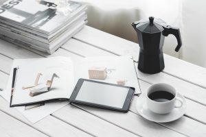 Technology, coffee cup, tablet — First-Time Homebuyers: Finding a Mortgage Broker in Columbus, Ohio