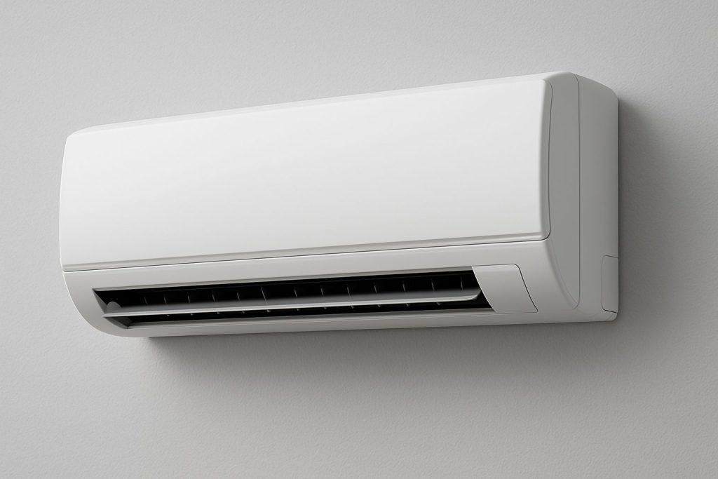 Close-up of a modern air conditioning unit mounted on a wall
